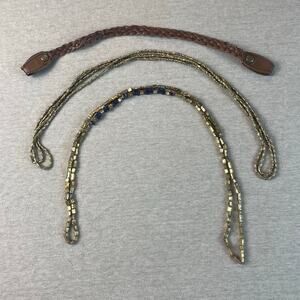 Noonday Collection Variable Length Gold Tone 2 Necklaces Leather Extender